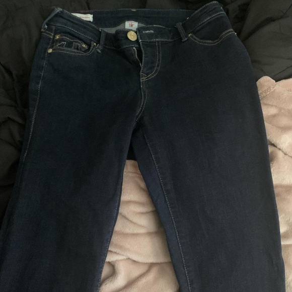 Dark wash low rise flared women’s true religion jeans - Picture 2 of 3